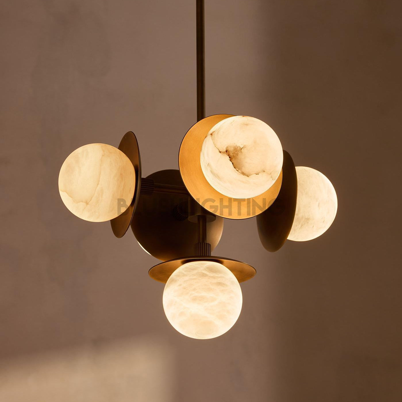 Snowflake Alabaster Orb Chandelier - ∅ 15″ x H 59″Bronze & WhiteBlushlighting