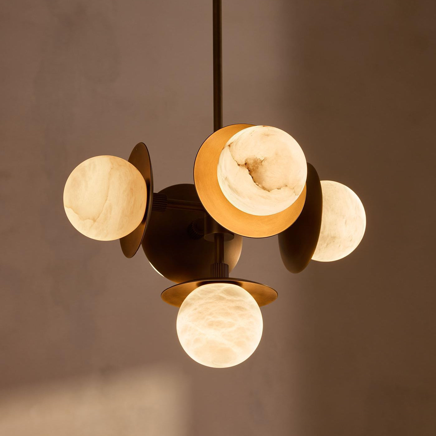 Snowflake Alabaster Orb Chandelier - ∅ 15″ x H 59″Bronze & WhiteBlushlighting