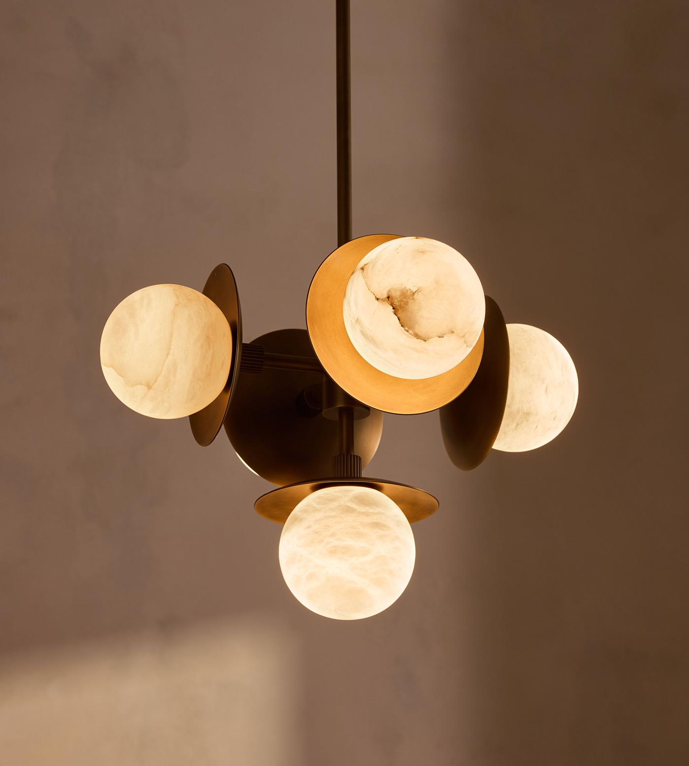 Snowflake Alabaster Orb Chandelier - ∅ 15″ x H 59″Bronze & WhiteBlushlighting