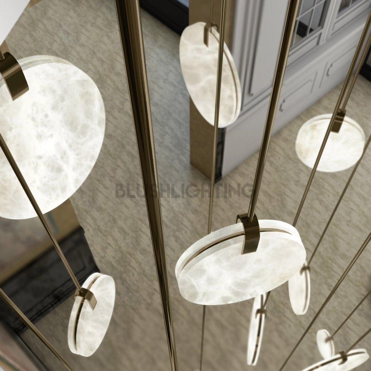 Soho Real Alabaster Disc Pendant Light, Pendant Lamp For Hallway, Staircase - D 9.8'Blushlighting