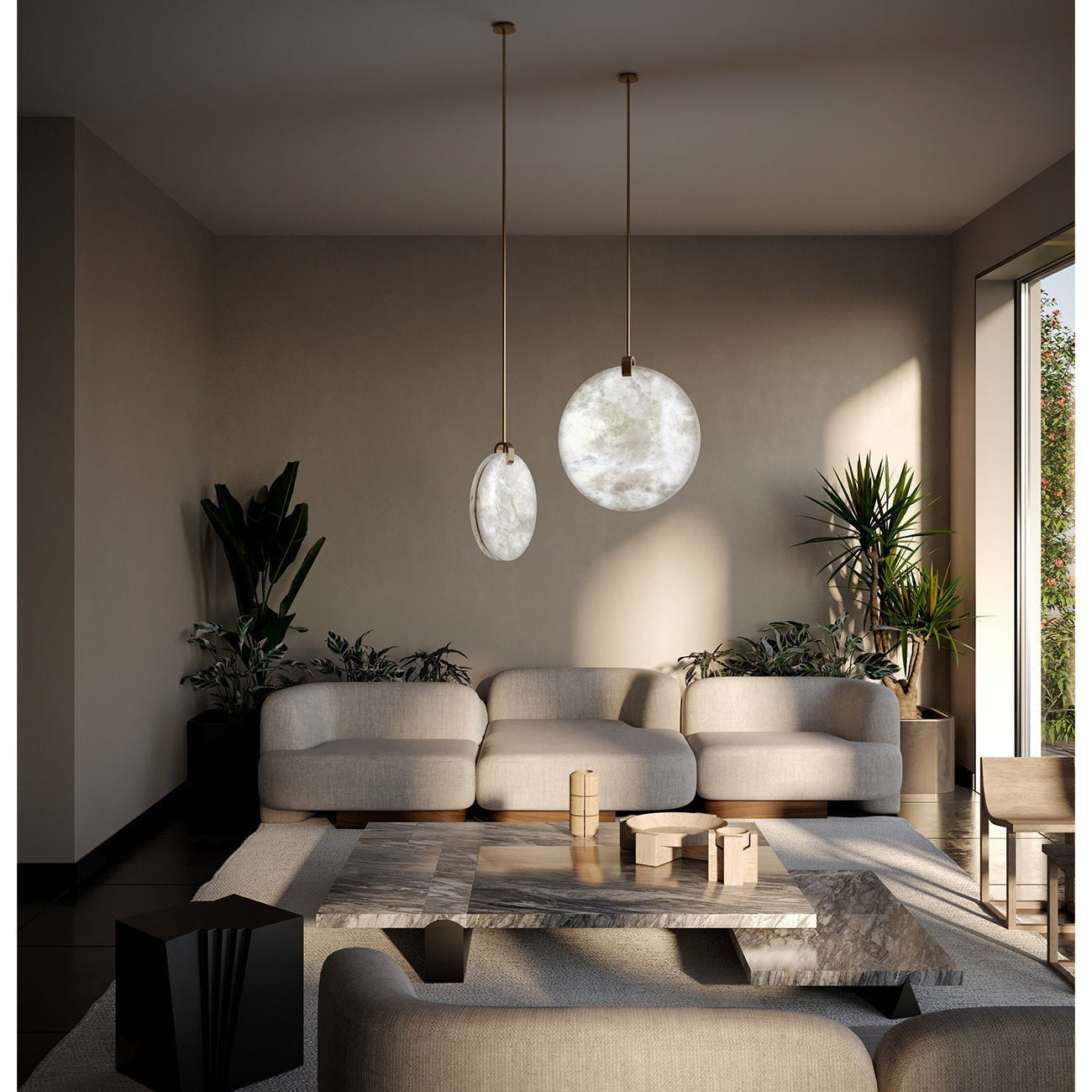 Soho Real Alabaster Disc Pendant Light, Pendant Lamp For Hallway, Staircase Pendant Light Kevinstudiolives