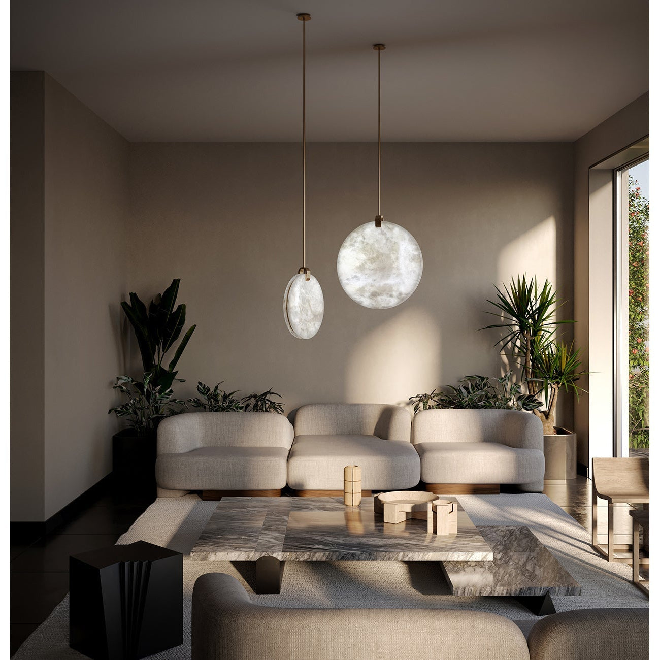 Soho Real Alabaster Disc Pendant Light, Pendant Lamp For Hallway, Staircase Pendant Light Kevinstudiolives