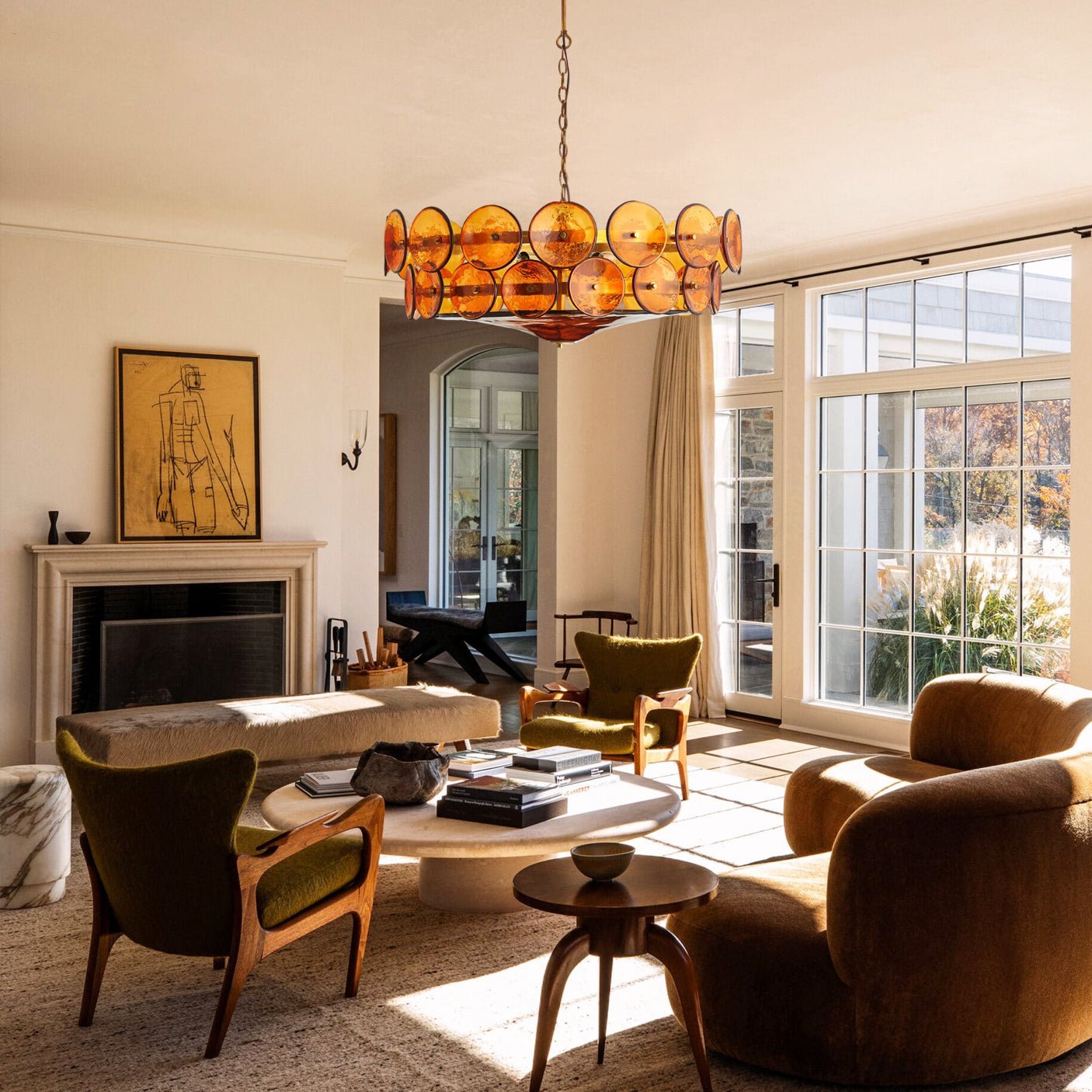Solaris Disc Murano Chandelier - ∅ 39.4″ x H 14.2″Amber & GoldBlushlighting