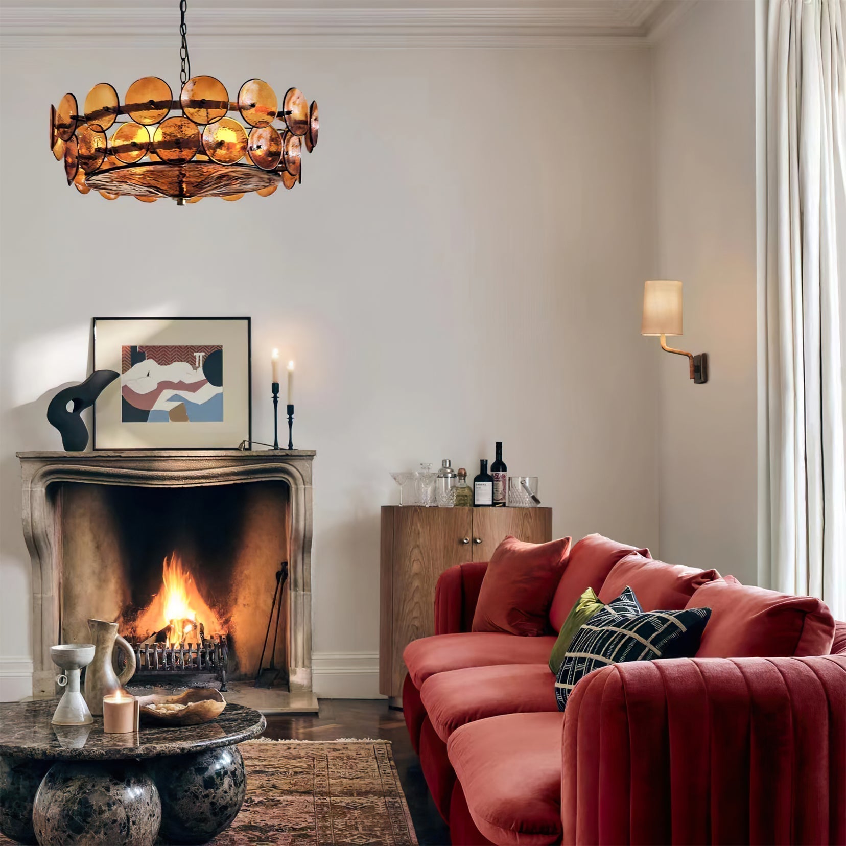 Solaris Disc Murano Chandelier - ∅ 39.4″ x H 14.2″Amber & GoldBlushlighting