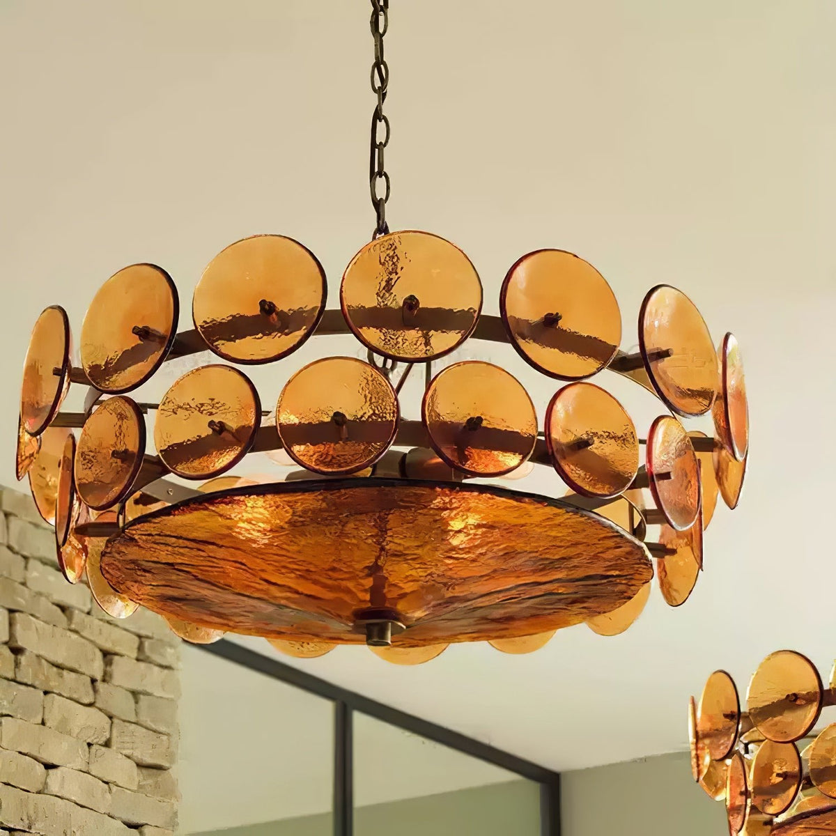 Solaris Disc Murano Chandelier - ∅ 39.4″ x H 14.2″Amber & GoldBlushlighting
