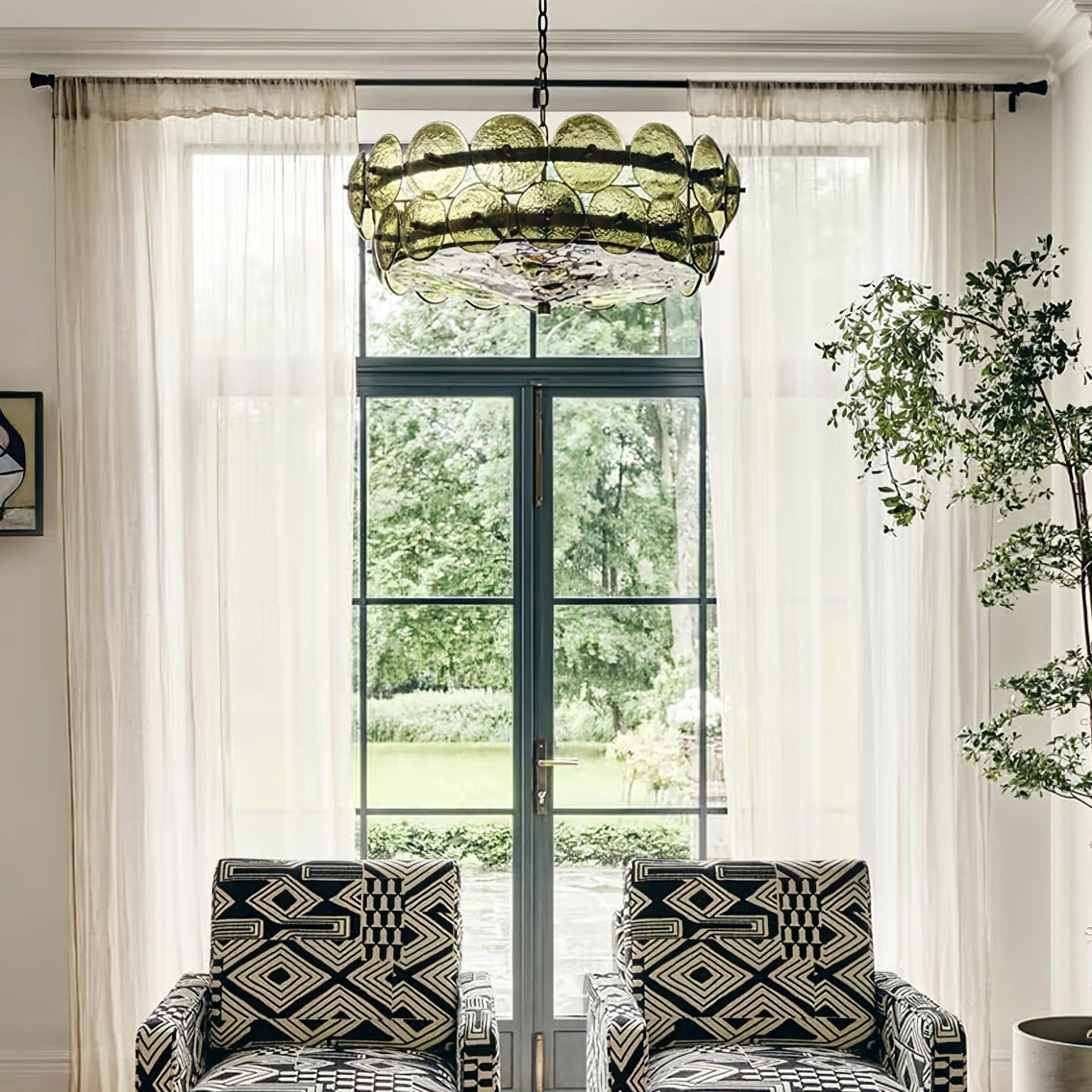 Solaris Disc Murano Chandelier - ∅ 39.4″ x H 14.2″Green & GoldBlushlighting