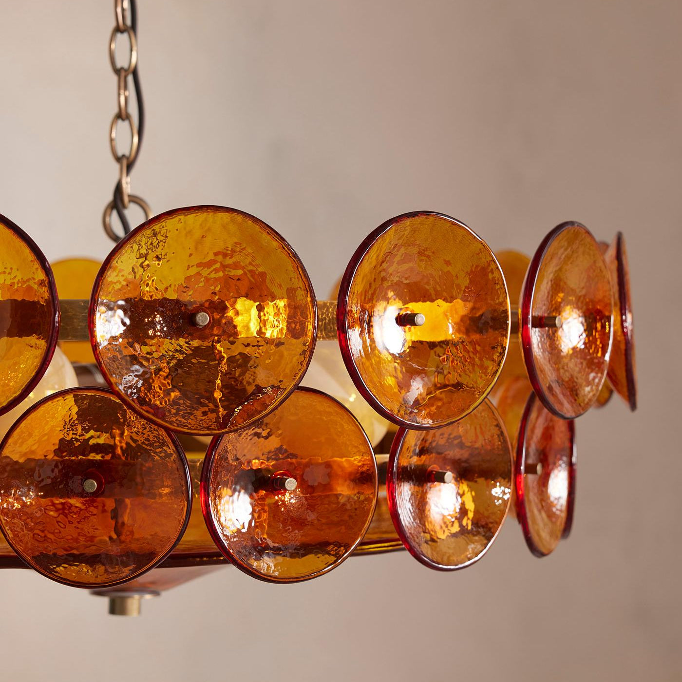 Solaris Disc Murano Chandelier - ∅ 39.4″ x H 14.2″Green & GoldBlushlighting