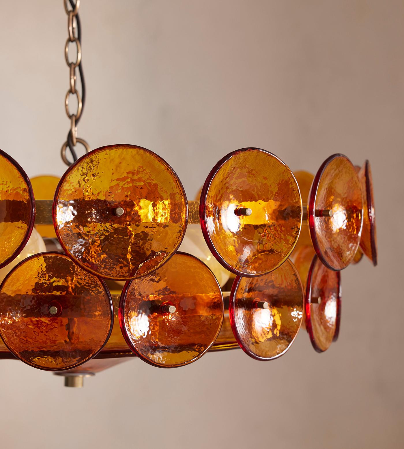 Solaris Disc Murano Chandelier - ∅ 39.4″ x H 14.2″Green & GoldBlushlighting