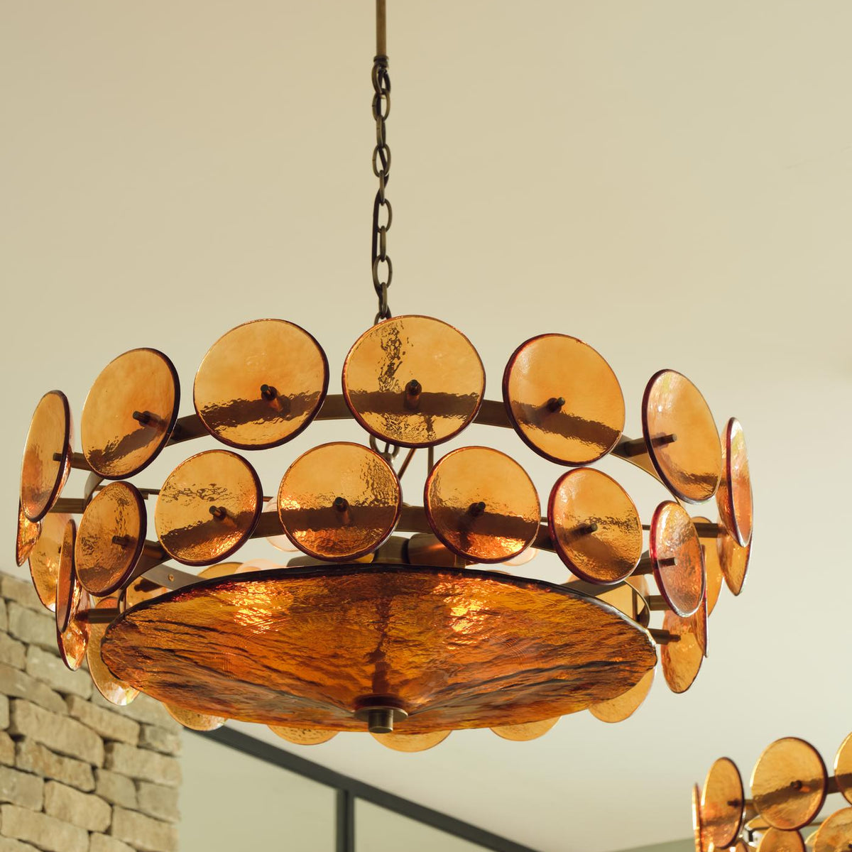 Solaris Disc Murano Chandelier - ∅ 39.4″ x H 14.2″Green & GoldBlushlighting