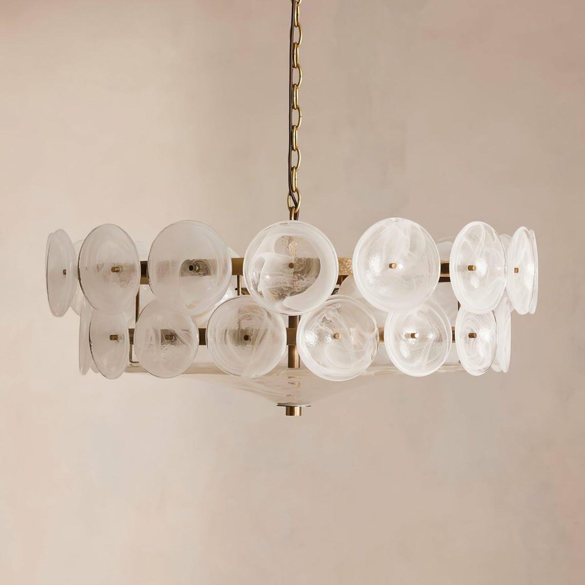 Solaris Disc Murano Chandelier - ∅ 39.4″ x H 14.2″White & GoldBlushlighting