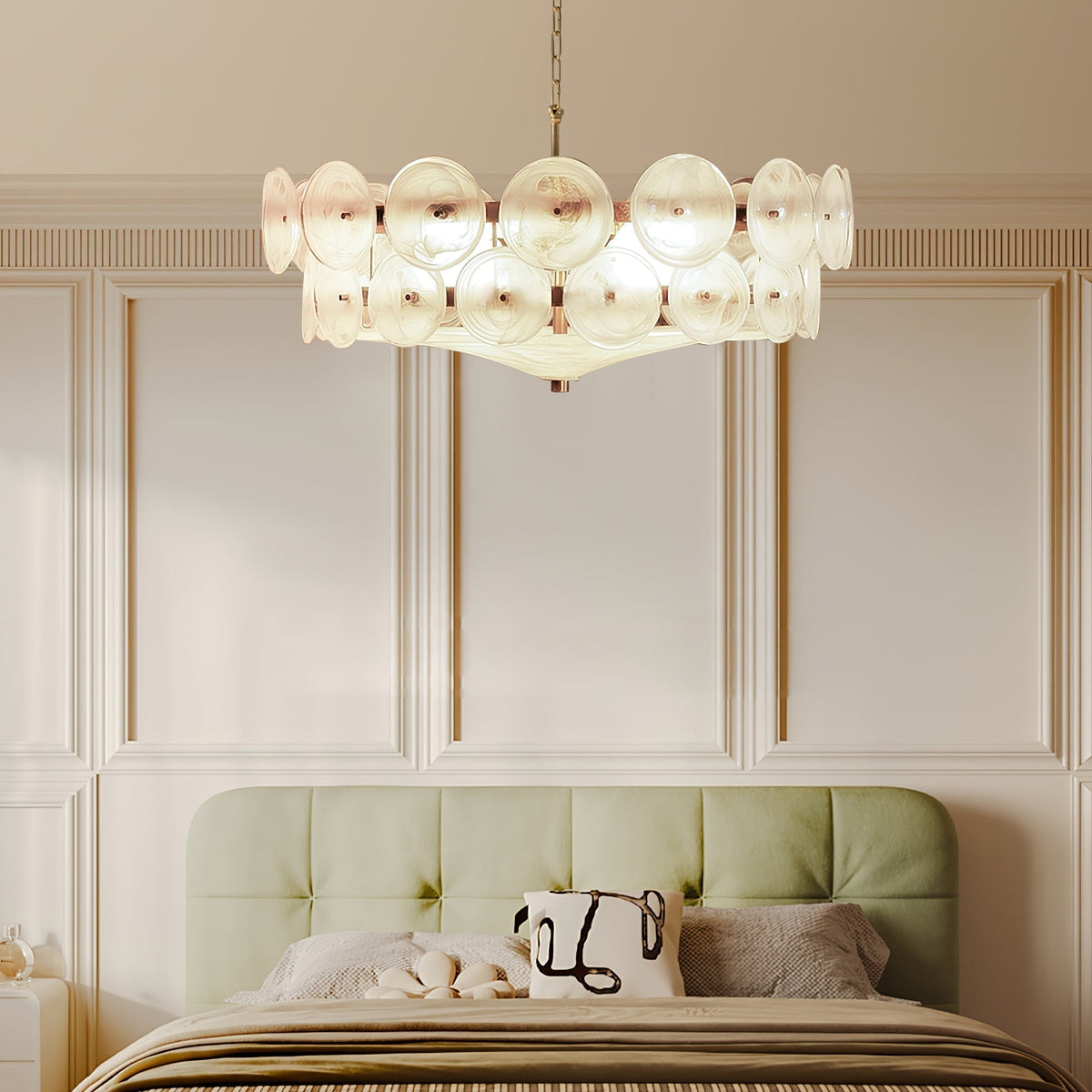 Solaris Disc Murano Chandelier - ∅ 39.4″ x H 14.2″White & GoldBlushlighting