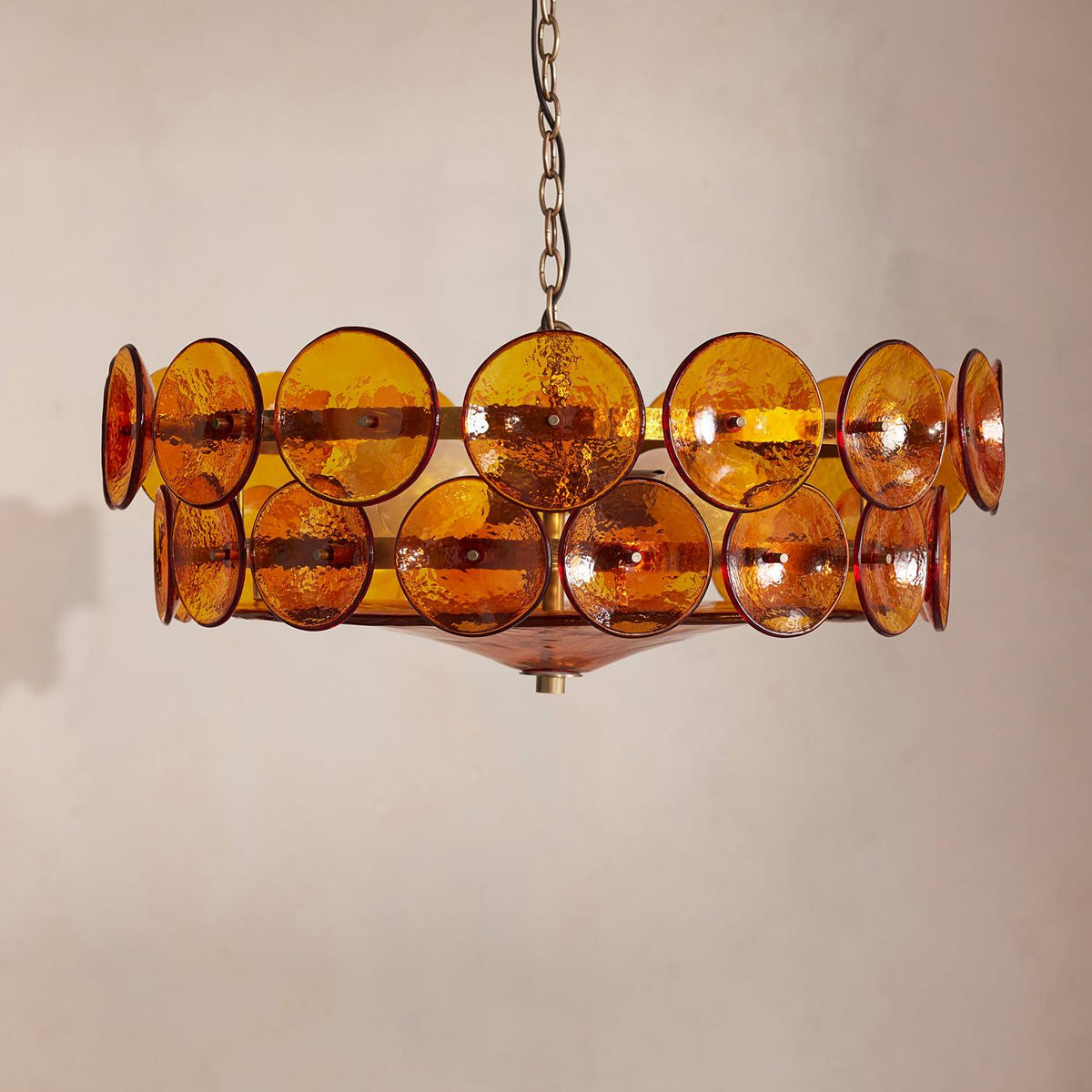 Solaris Disc Murano Chandelier - ∅ 39.4″ x H 14.2″Green & GoldBlushlighting