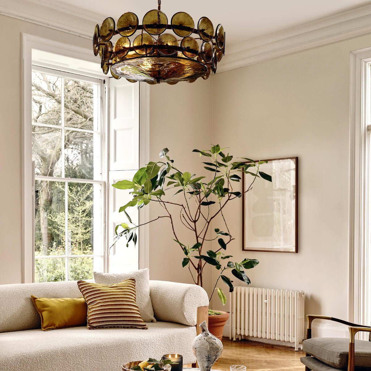 Solaris Disc Murano Chandelier - ∅ 23.6″ x H 11.0″Amber & GoldBlushlighting