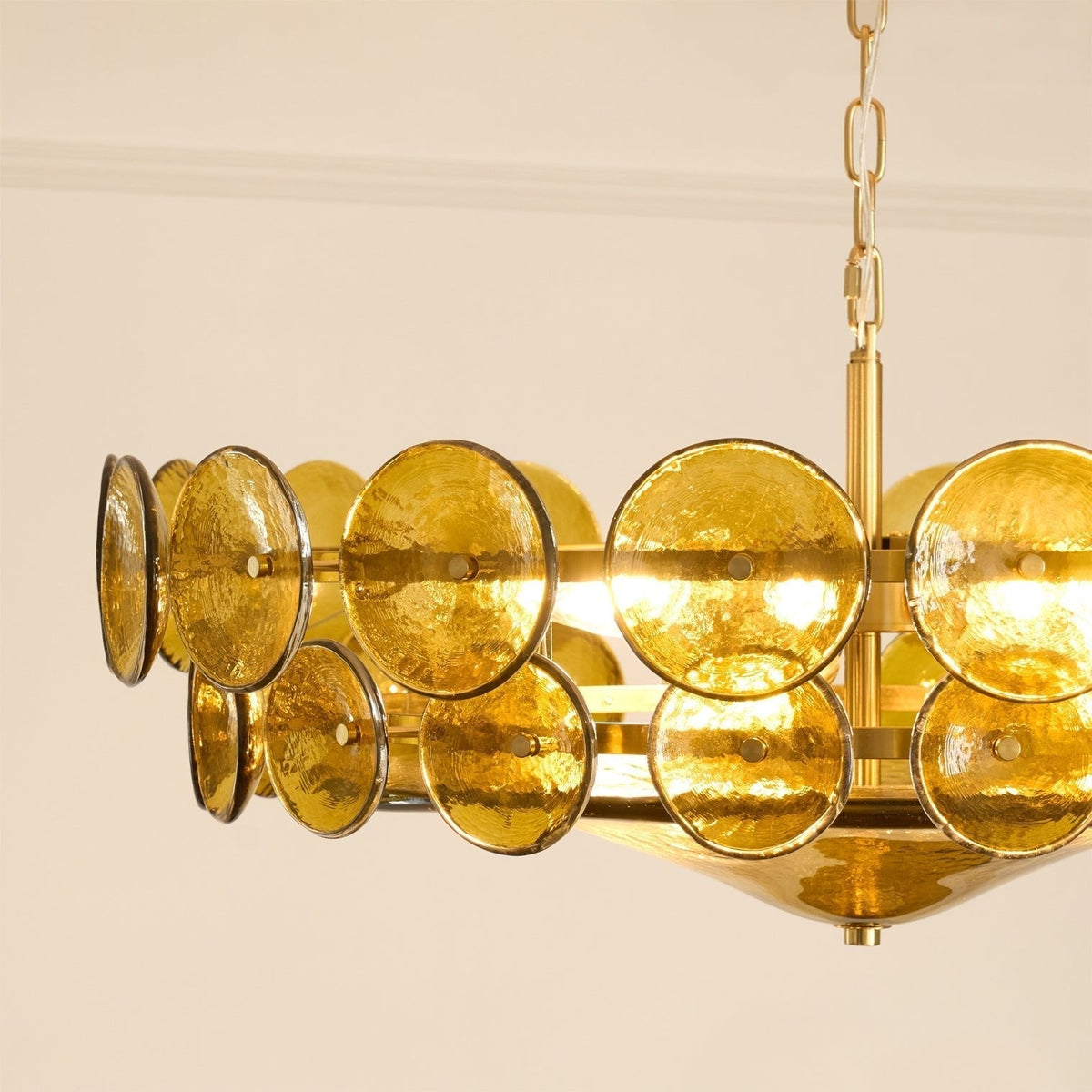 Solaris Disc Murano Chandelier - ∅ 23.6″ x H 11.0″Green & GoldBlushlighting