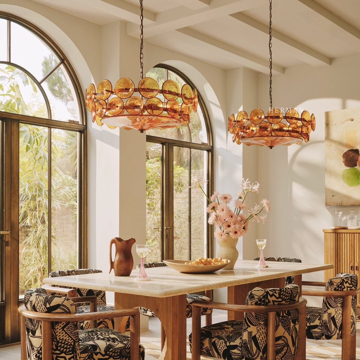 Solaris Disc Murano Chandelier - ∅ 39.4″ x H 14.2″White & GoldBlushlighting