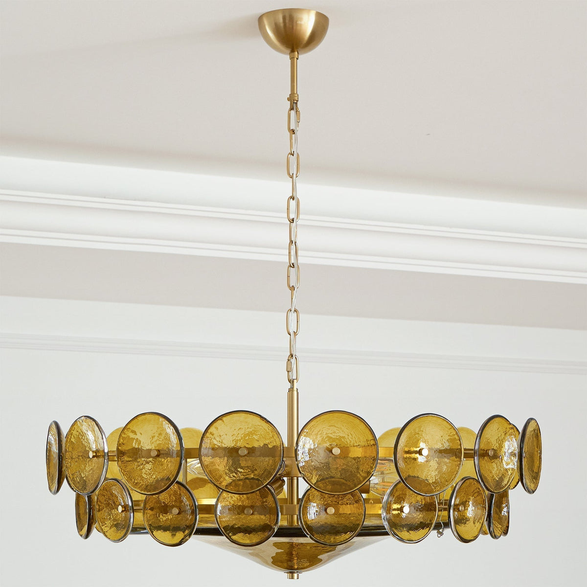 Solaris Disc Murano Chandelier - ∅ 39.4″ x H 14.2″Green & GoldBlushlighting