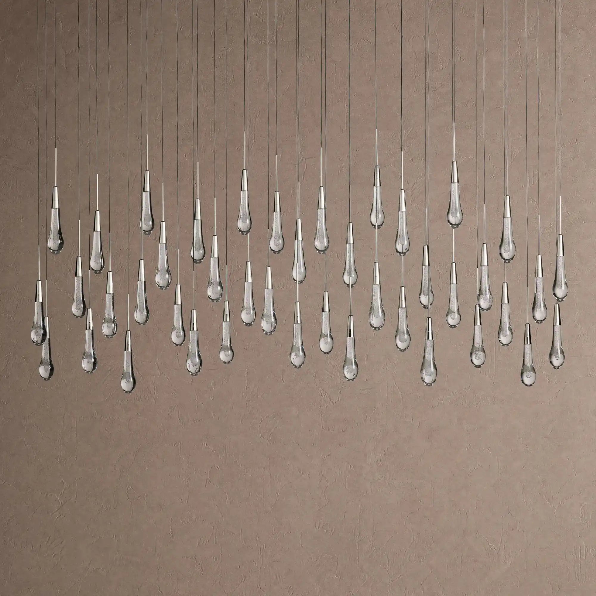 Soltaire Linear Chandelier - Raindrop Pendant Lighting - 70” 42-LightNickelBlushlighting