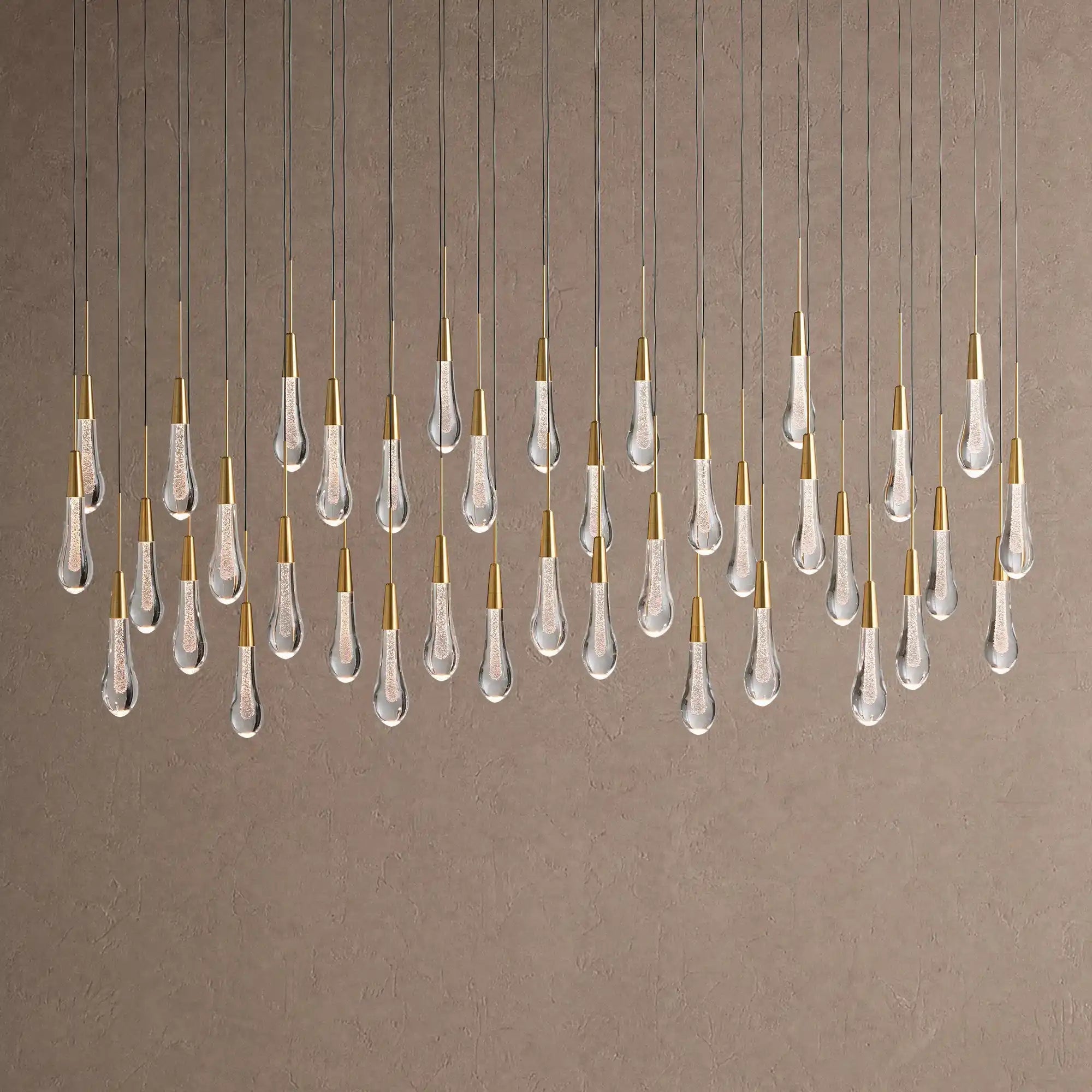 Soltaire Linear Chandelier - Raindrop Pendant Lighting - 60" 38-LightBrassBlushlighting