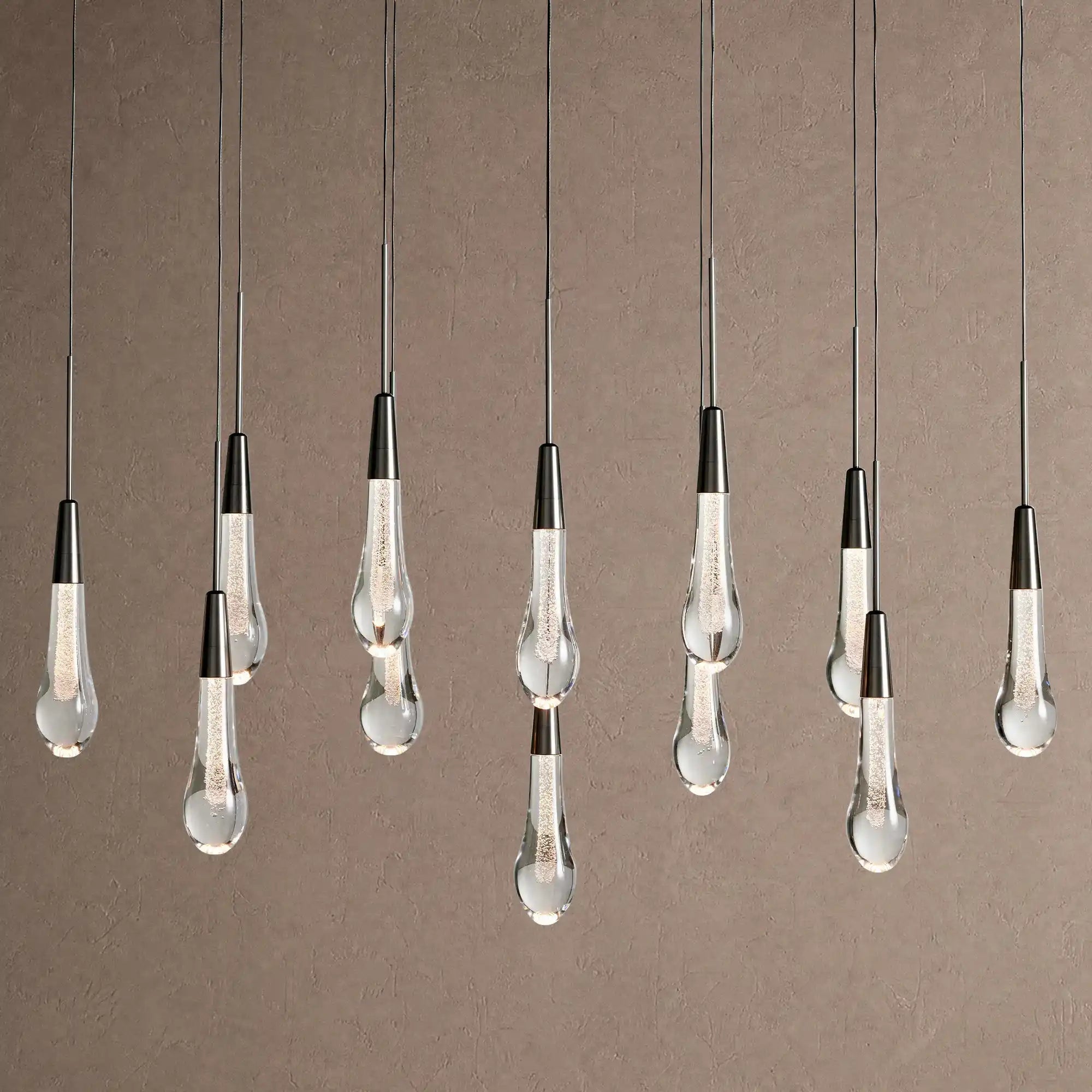 Soltaire Linear Chandelier - Raindrop Pendant Lighting - 37‘’ 12-LightBlackBlushlighting