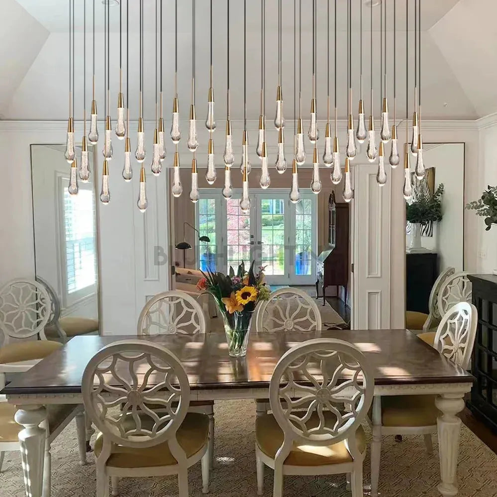Soltaire Linear Chandelier - Seeded Glass Raindrop Pendant Lighting - 87‘’BrassBlushlighting