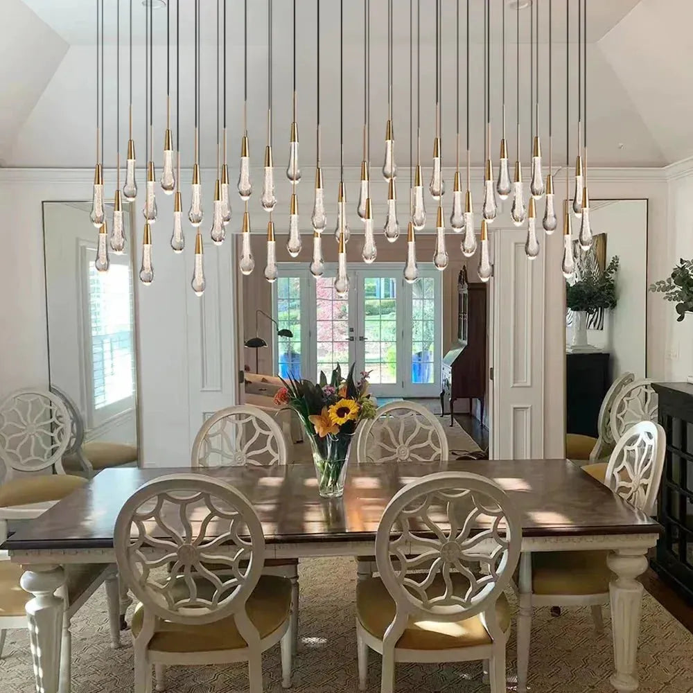 Soltaire Linear Chandelier - Seeded Glass Raindrop Pendant Lighting - 87‘’BrassBlushlighting