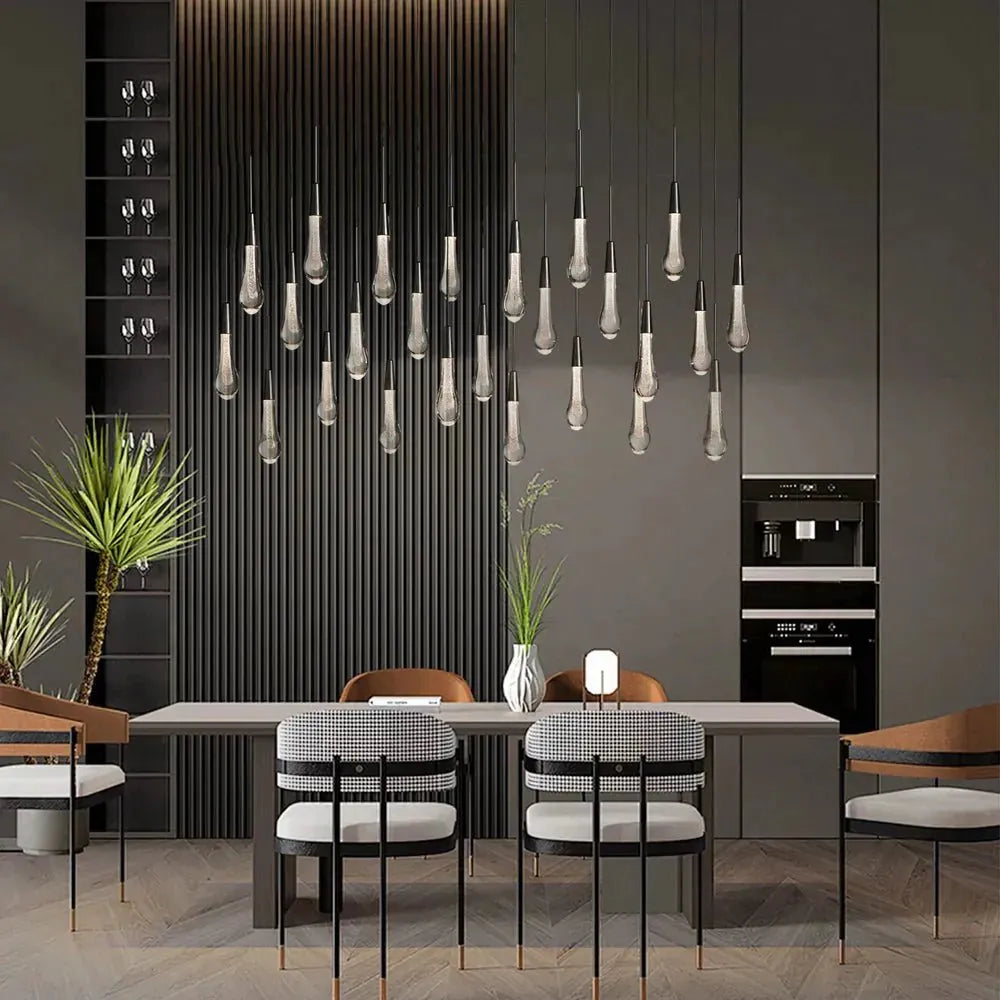 Soltaire Linear Chandelier - Seeded Glass Raindrop Pendant Lighting - 37‘’BrassBlushlighting