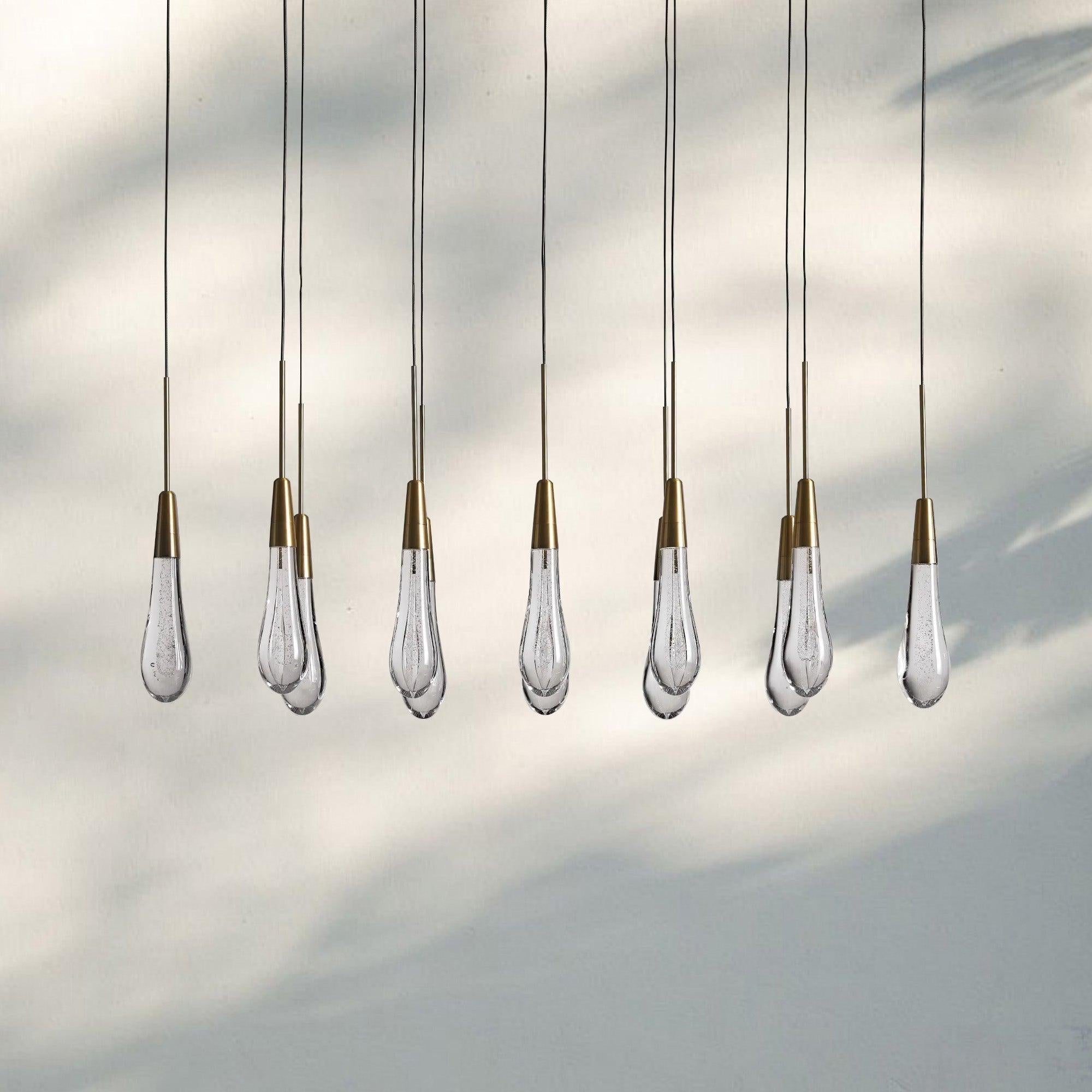 Soltaire Linear Chandelier - Seeded Glass Raindrop Pendant Lighting - 37‘’BrassBlushlighting