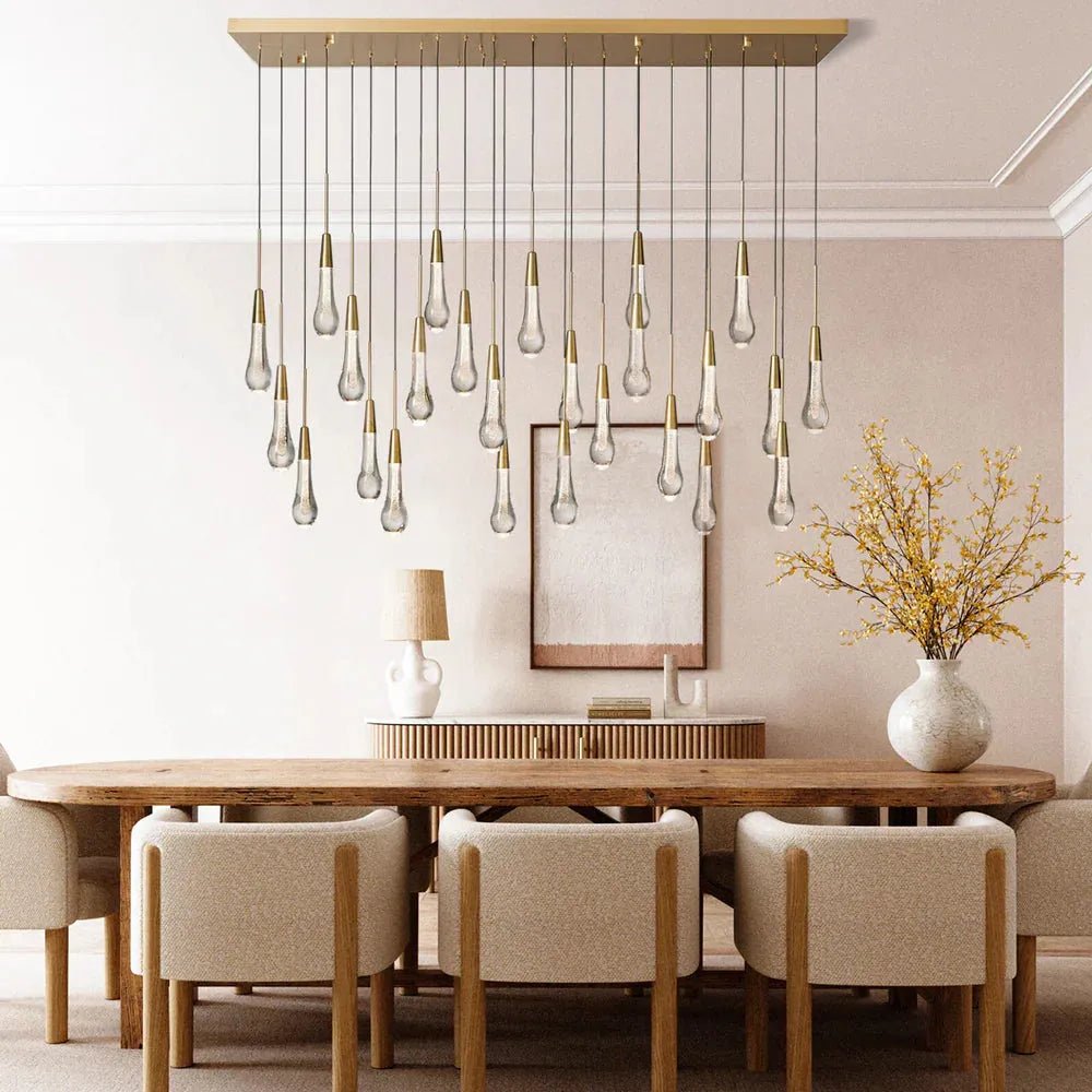 Soltaire Linear Chandelier - Seeded Glass Raindrop Pendant Lighting - 37‘’BrassBlushlighting