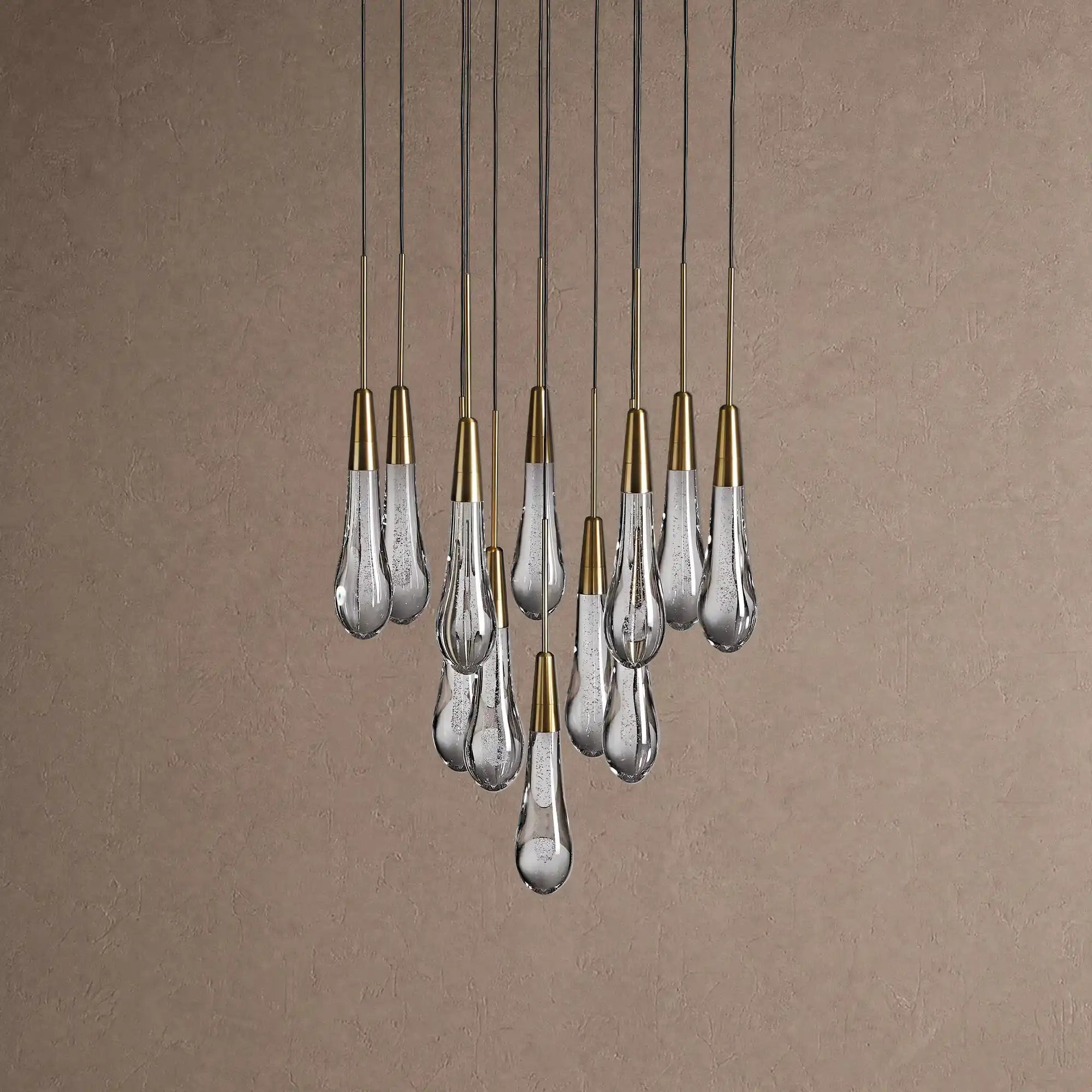 Soltaire Round Chandelier 17" 24" 36" 48" 58" | Modern Pendant Light Raindrop Chandelier - 12-Light 17"BrassBlushlighting