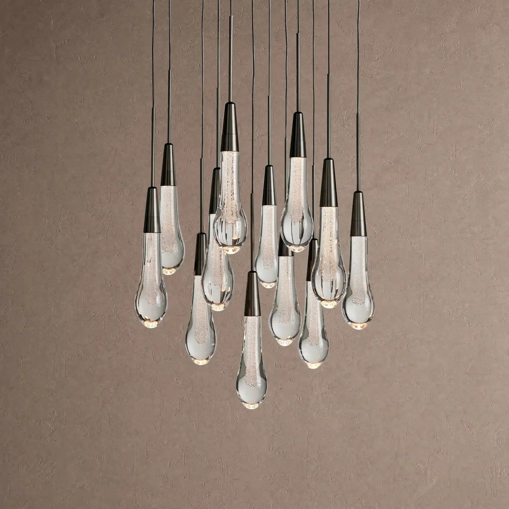 Soltaire Round Chandelier 17" 24" 36" 48" 58" | Modern Pendant Light Raindrop Chandelier - 12-Light 17"BlackBlushlighting