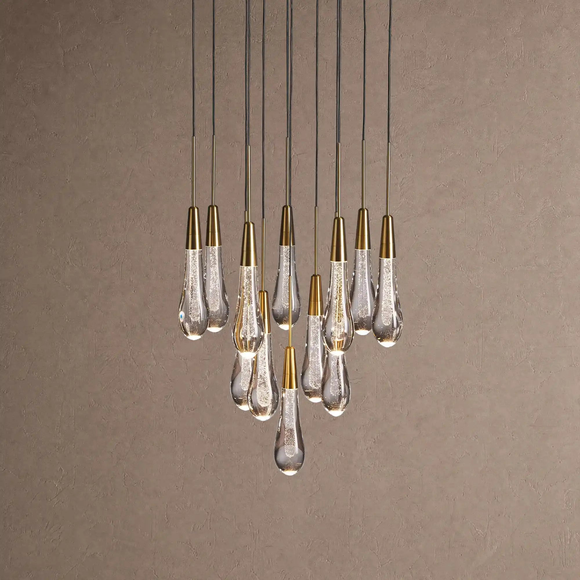 Soltaire Round Chandelier 17" 24" 36" 48" 58" | Modern Pendant Light Raindrop Chandelier - 12-Light 17"BrassBlushlighting