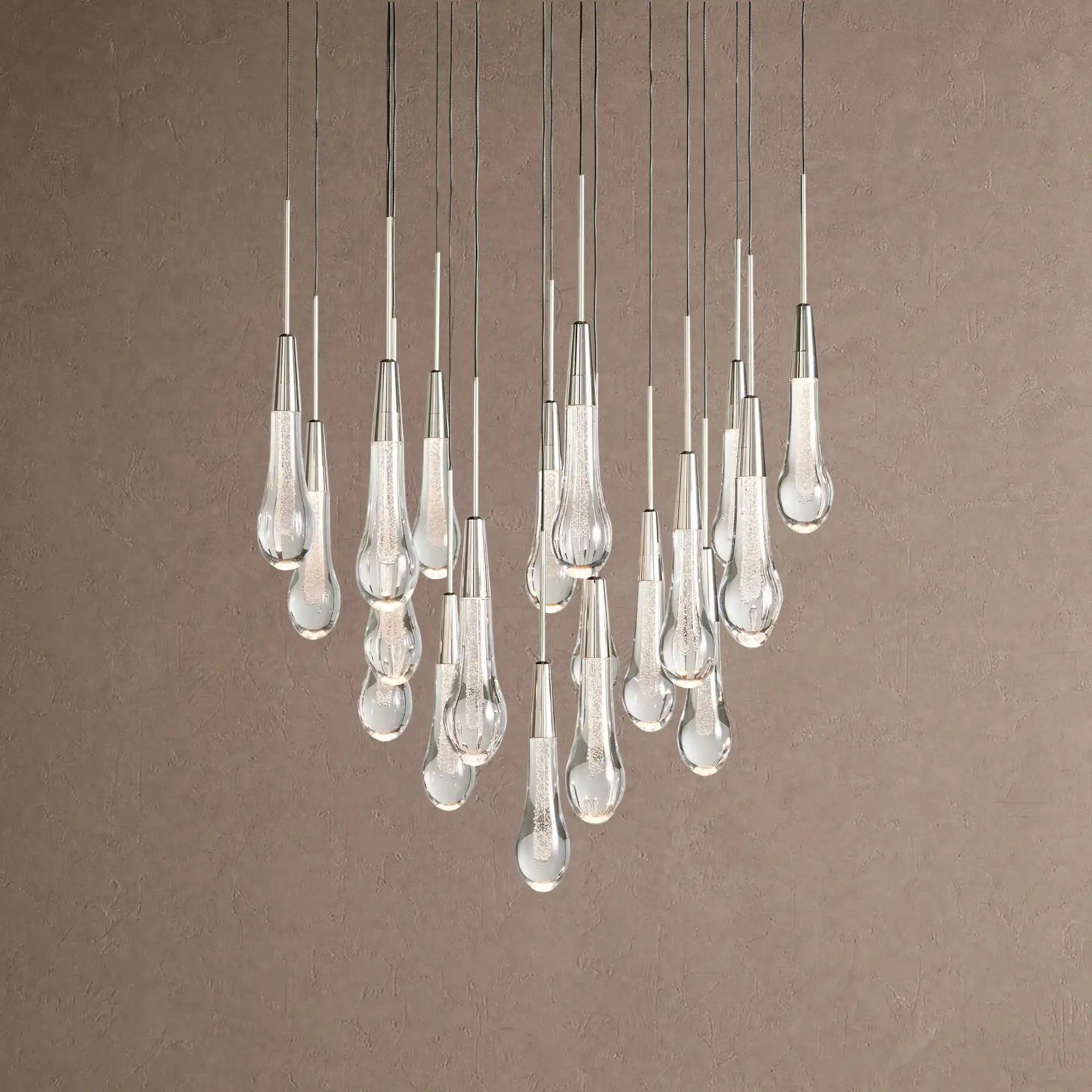 Soltaire Round Chandelier 17" 24" 36" 48" 58" | Modern Pendant Light Raindrop Chandelier - 19-Light 24"NickelBlushlighting