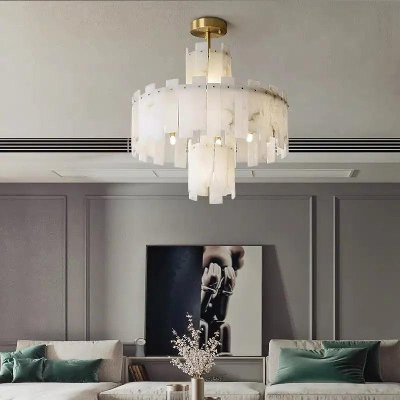 Spain Alabaster Round Modern Chandeliers-Blushlighting