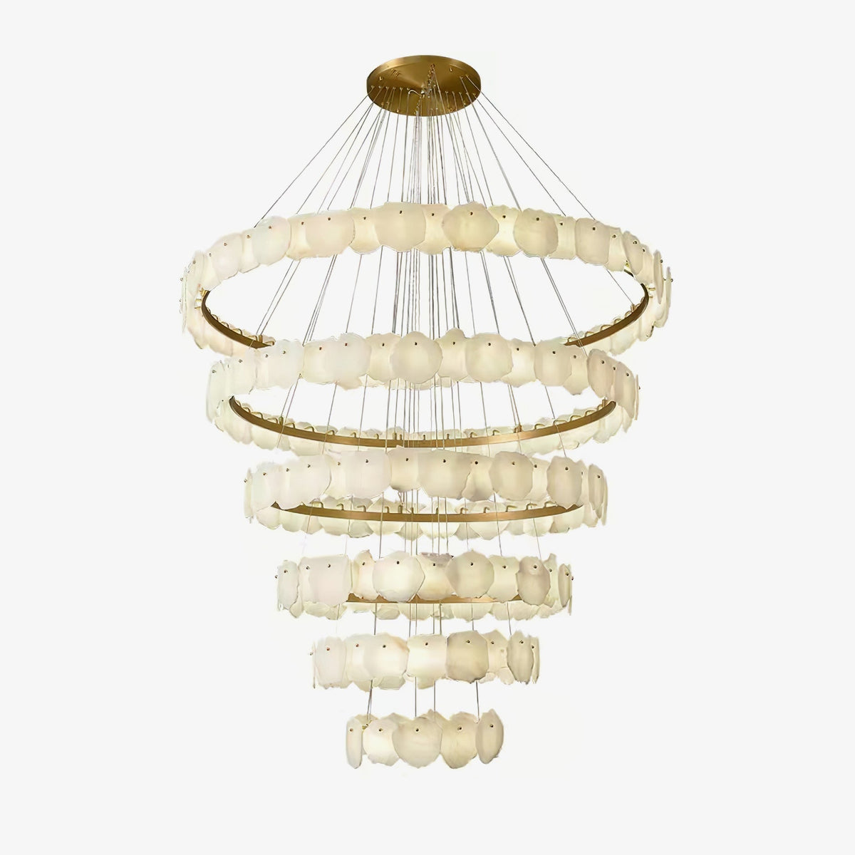 Spiral Alabaster Chandelier – Gold & White 4‑6 Layer Luxury Ceiling Light - 5-layers ∅ 53.1″ x H 47.2″Gold & WhiteWarm LightBlushlighting