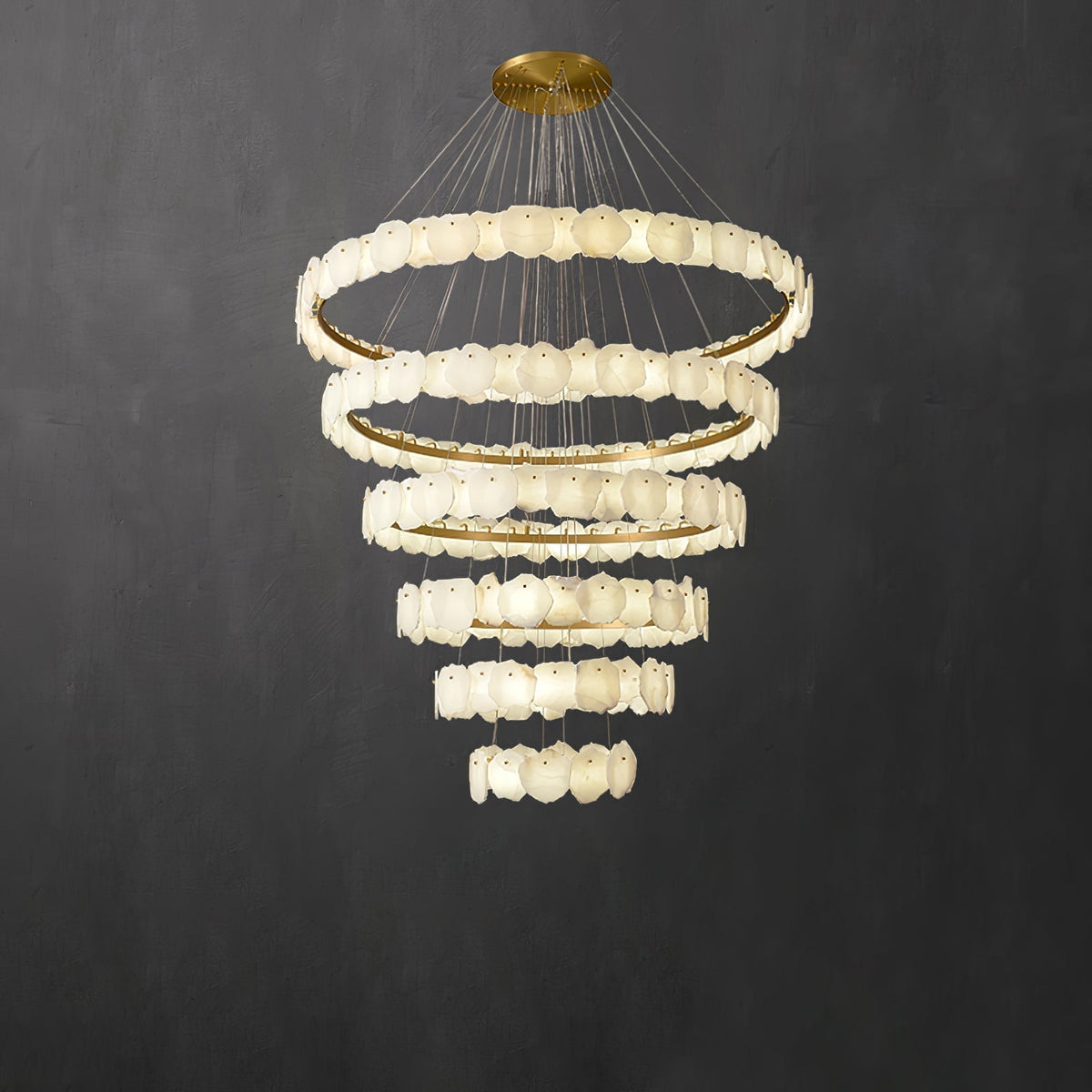 Spiral Alabaster Chandelier – Gold & White 4‑6 Layer Luxury Ceiling Light - 5-layers ∅ 53.1″ x H 47.2″Gold & WhiteWarm LightBlushlighting