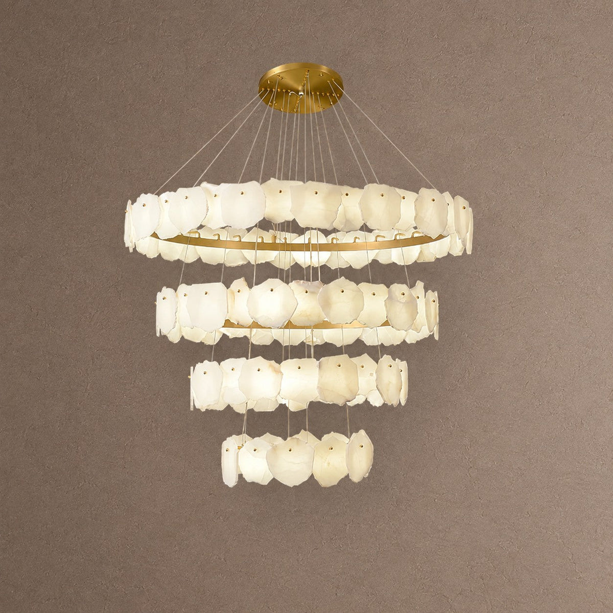 Spiral Alabaster Chandelier – Gold & White 4‑6 Layer Luxury Ceiling Light - 5-layers ∅ 53.1″ x H 47.2″Gold & WhiteWarm LightBlushlighting
