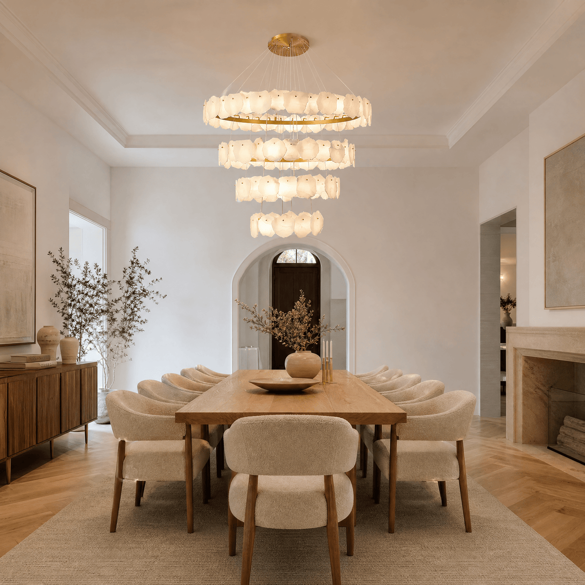 Spiral Alabaster Chandelier – Gold & White 4‑6 Layer Luxury Ceiling Light - 4-layers ∅ 47.2″ x H 31.5″Gold & WhiteWarm LightBlushlighting