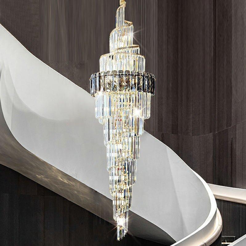 Spiral High Ceiling Light Fixture Long Crystal Chandelier For Foyer Staircase/ Living Room-Chandeliers-Blushlighting-Blushlighting
