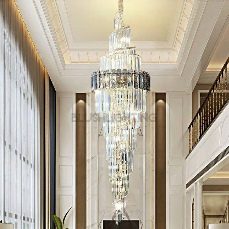 Spiral High Ceiling Light Fixture Long Crystal Chandelier For Foyer Staircase/ Living Room-Chandeliers-Blushlighting-Blushlighting