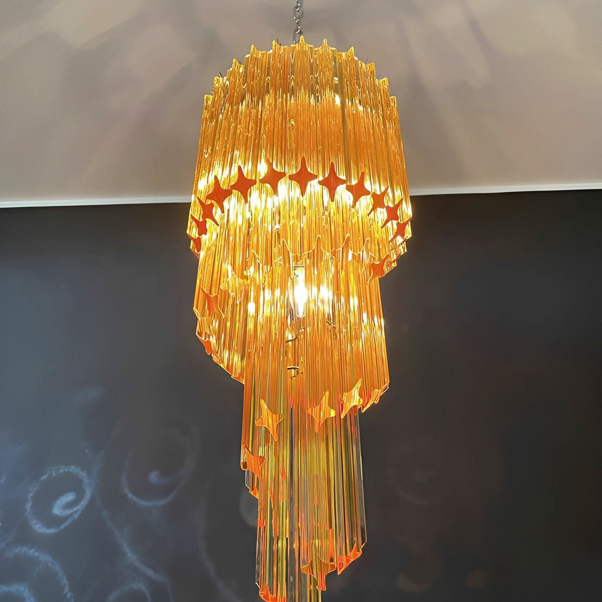 Spiral Prism Glass Chandelier - ∅ 15.7″ x H 39.4″Pink & NickelBlushlighting