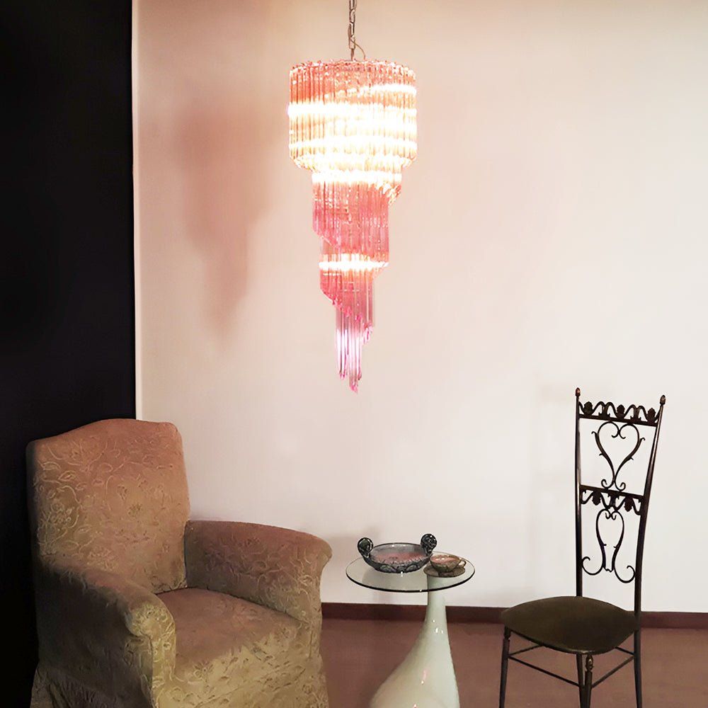 Spiral Prism Glass Chandelier - ∅ 15.7″ x H 39.4″Pink & NickelBlushlighting