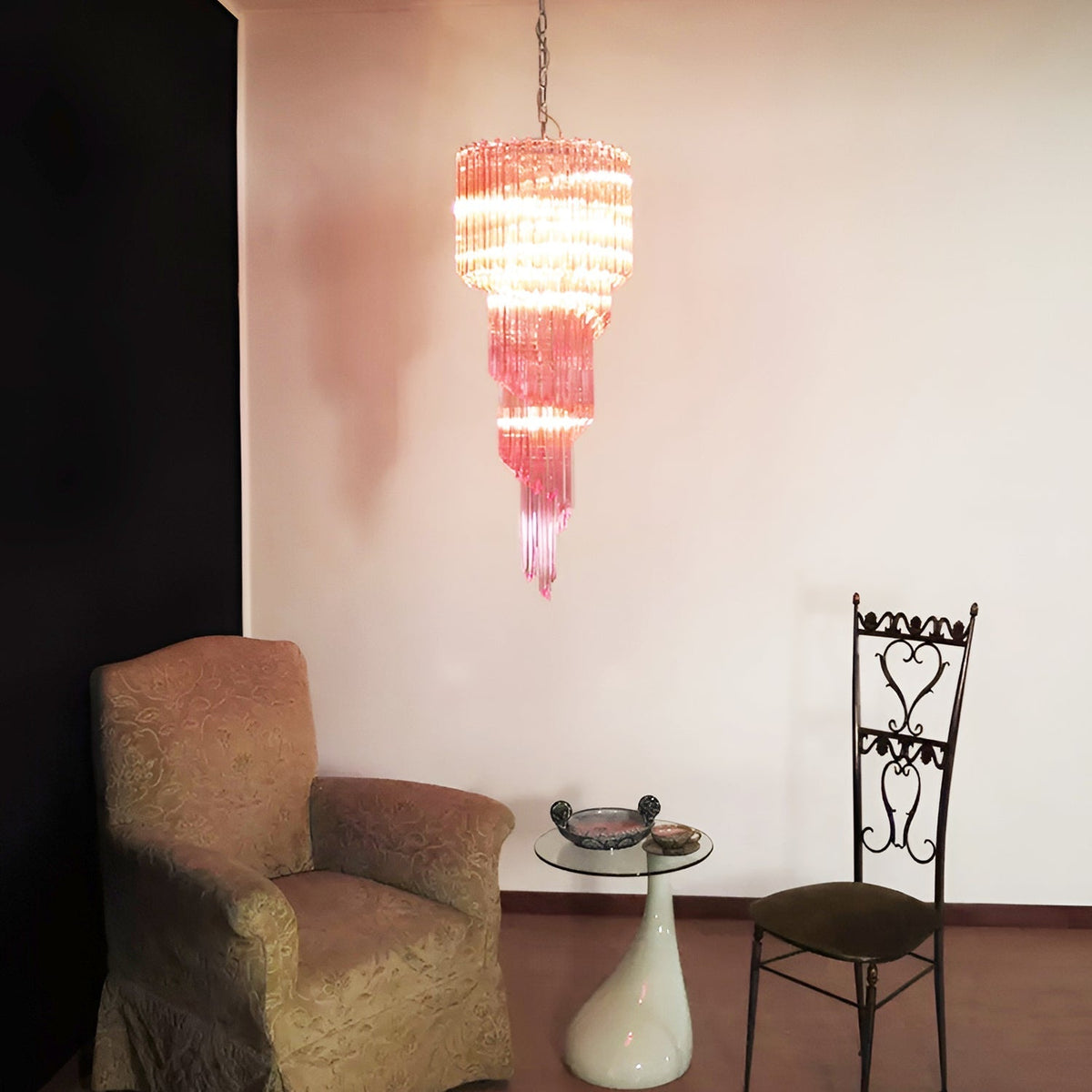 Spiral Prism Glass Chandelier - ∅ 15.7″ x H 39.4″Pink & NickelBlushlighting