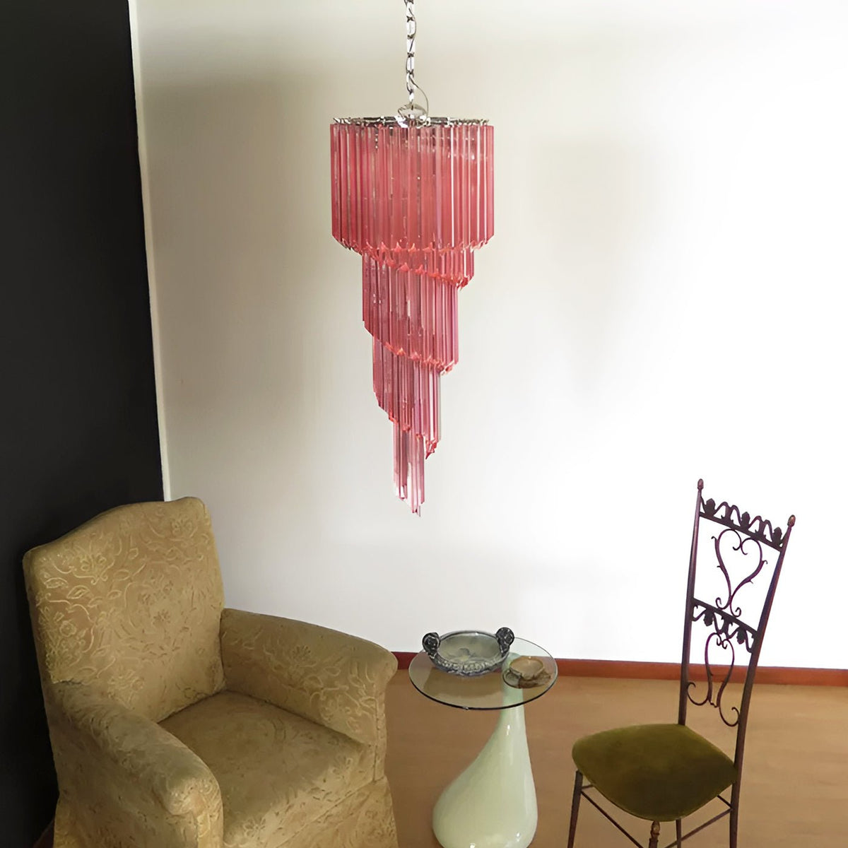 Spiral Prism Glass Chandelier - ∅ 15.7″ x H 39.4″Pink & NickelBlushlighting