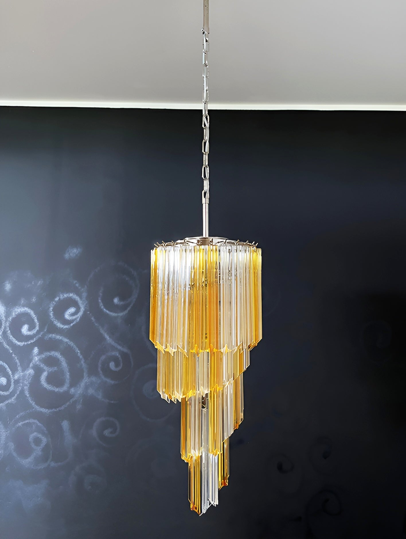 Spiral Prism Glass Chandelier - ∅ 15.7″ x H 39.4″Amber & Clear & NickelBlushlighting