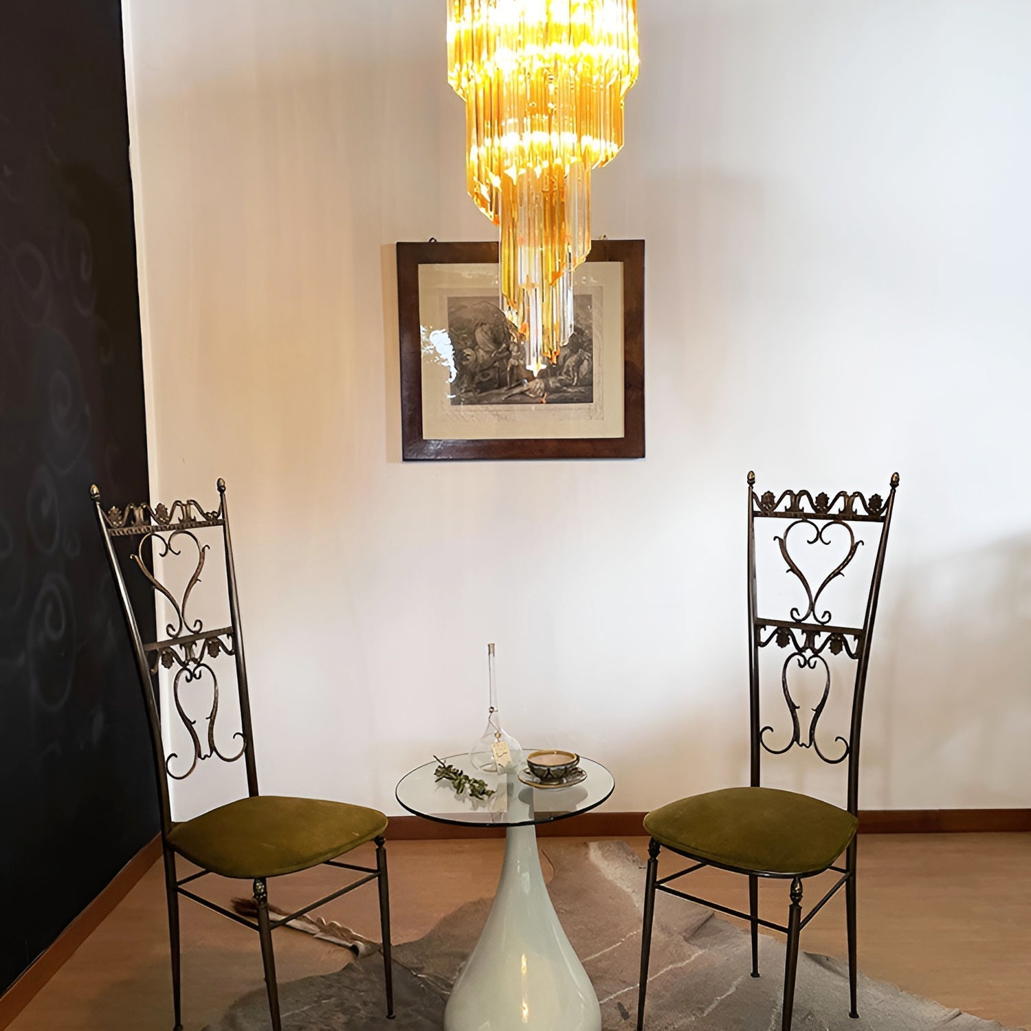 Spiral Prism Glass Chandelier - ∅ 15.7″ x H 39.4″Amber & Clear & NickelBlushlighting