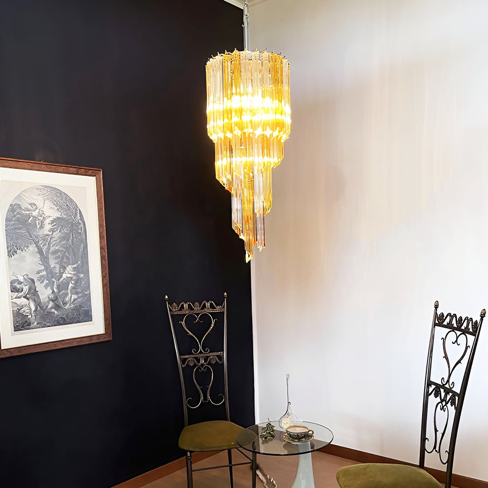 Spiral Prism Glass Chandelier - ∅ 15.7″ x H 39.4″Amber & Clear & NickelBlushlighting