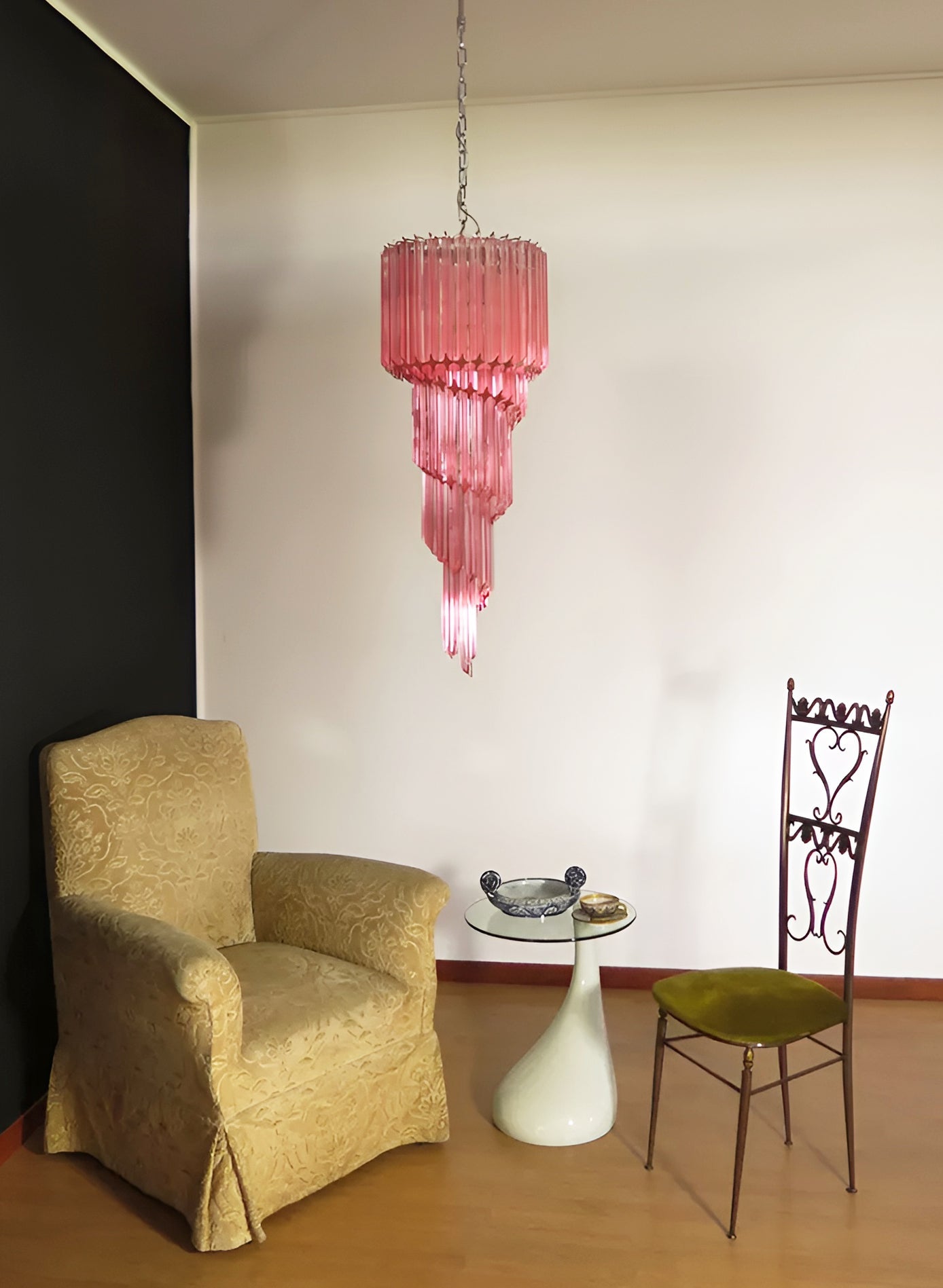 Spiral Prism Glass Chandelier - ∅ 15.7″ x H 39.4″Pink & NickelBlushlighting