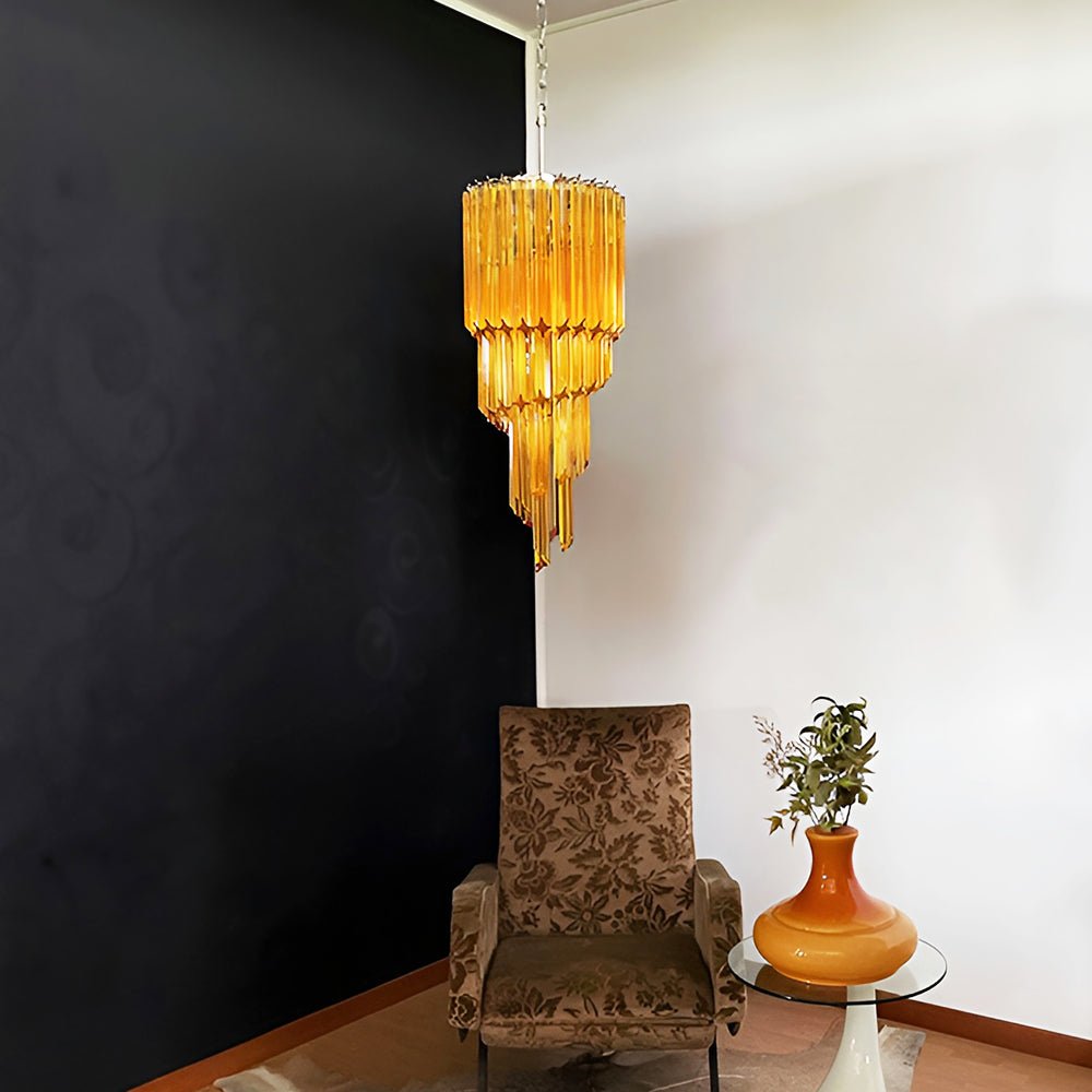Spiral Prism Glass Chandelier - ∅ 15.7″ x H 39.4″Amber & Clear & NickelBlushlighting