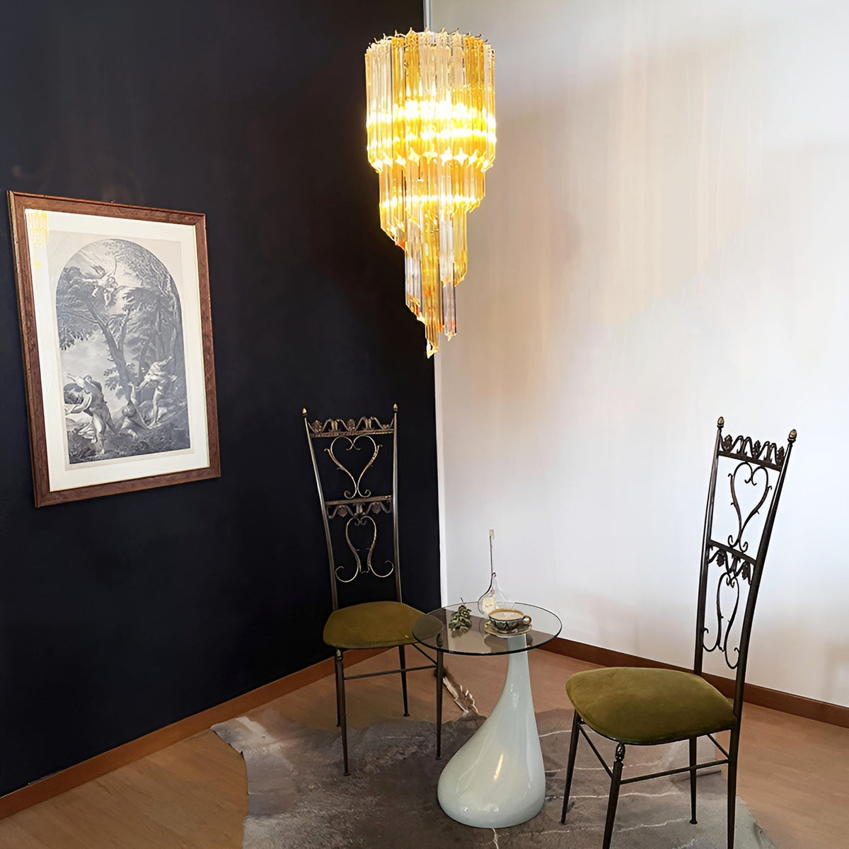Spiral Prism Glass Chandelier - ∅ 15.7″ x H 39.4″Amber & Clear & NickelBlushlighting