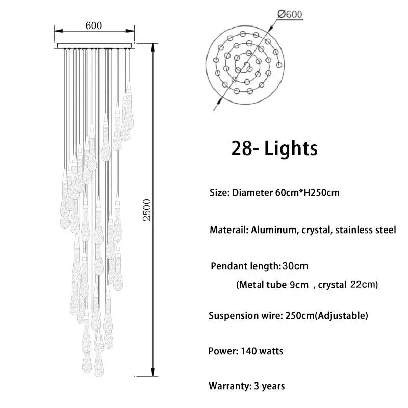 Spiral Raindrop Staircase Ceiling Lighting - 1 LightsWarm White 3000kBlushlighting